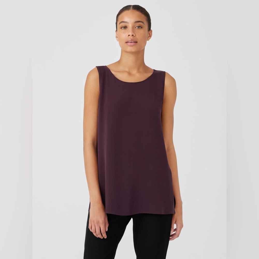 Silk Georgette Crepe Ballet Neck Long Tank Small Petite